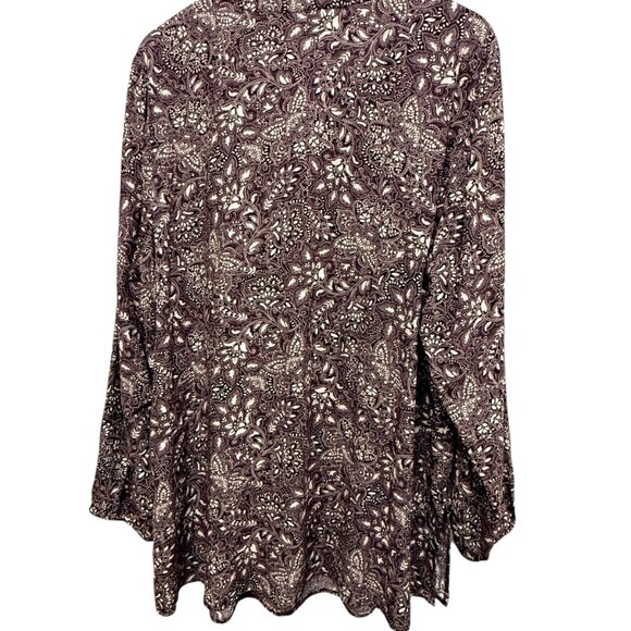 J.JILL Tunic Top Plus Size 2X Womens Blouse Burgundy Plum FloralRayon Long Sleev - Picture 5 of 8